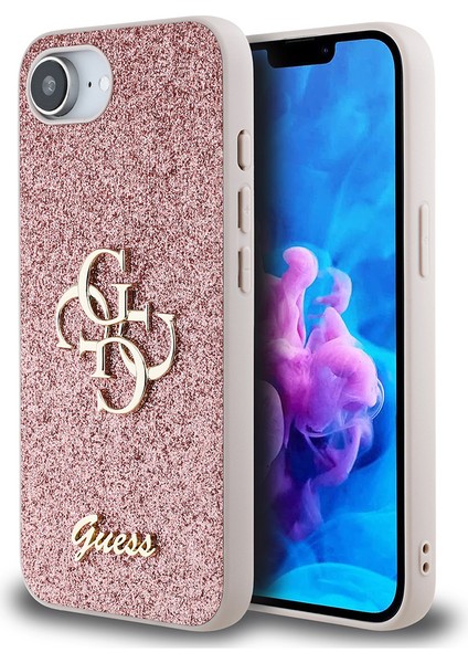 iPhone 16E Uyumlu Kılıf Guess Orjinal Lisanslı 4g Büyük Metal Logolu Glitter Kapak Pembe