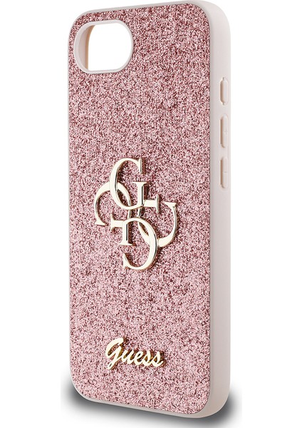iPhone 16E Uyumlu Kılıf Guess Orjinal Lisanslı 4g Büyük Metal Logolu Glitter Kapak Pembe