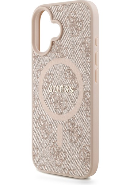 iPhone 16 Uyumlu Kılıf Guess Lisanslı M-Safe Uyumlu Bilek Askı Ipli Yazı Logolu Kapak Pembe