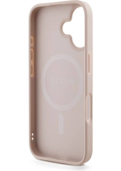 iPhone 16 Uyumlu Kılıf Guess Lisanslı M-Safe Uyumlu Bilek Askı Ipli Yazı Logolu Kapak Pembe