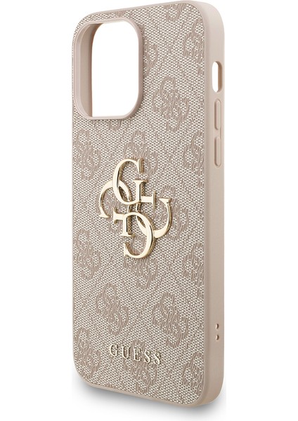 iPhone 13 Pro Max Uyumlu Kılıf Guess Lisanslı Bilek Askı Ipli Metal 4g ve Yazı Logolu Kapak Pembe