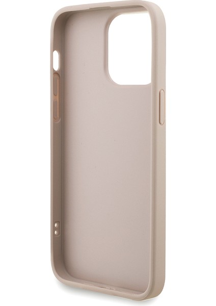 iPhone 13 Pro Max Uyumlu Kılıf Guess Lisanslı Bilek Askı Ipli Metal 4g ve Yazı Logolu Kapak Pembe