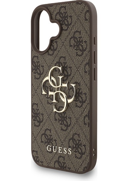 iPhone 16 Uyumlu Kılıf Guess Lisanslı Bilek Askı Ipli Metal 4g ve Yazı Logolu Kapak Kahverengi