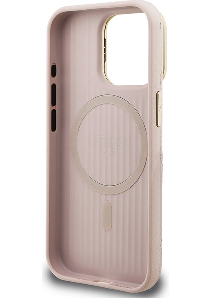 iPhone 15 Pro Max Uyumlu Kılıf Guess Lisanslı M-Safe Şarj Özellikli Kamera Standlı Peony Kapak Pembe