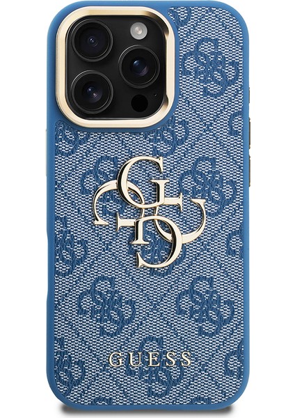 iPhone 16 Pro Uyumlu Kılıf Guess Lisanslı Metal 4g ve Yazı Logolu Kamera Standlı Kapak Mavi modelleri