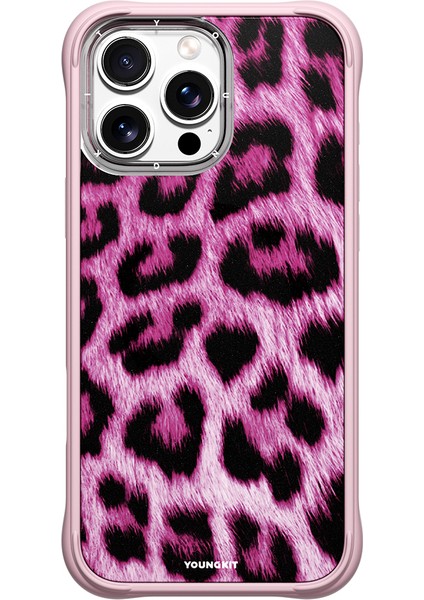 iPhone 16 Pro Uyumlu Kılıf M-Safe Şarj Özellikli Youngkit Leopard Serisi Kapak Pembe