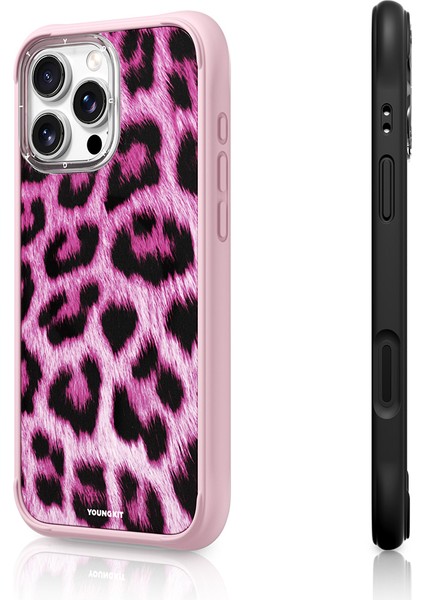 iPhone 16 Pro Uyumlu Kılıf M-Safe Şarj Özellikli Youngkit Leopard Serisi Kapak Pembe fiyatları