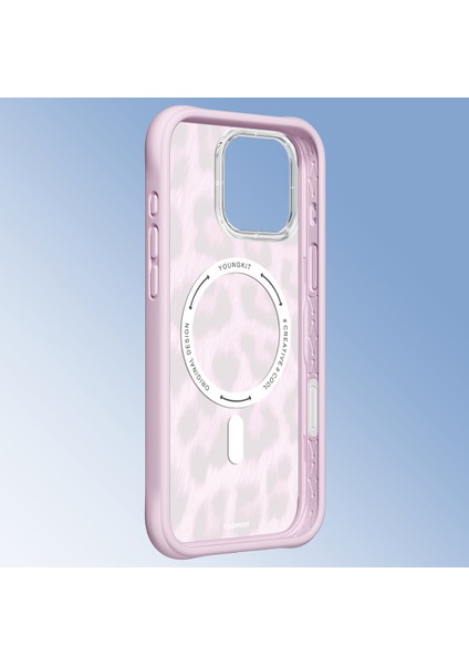 iPhone 16 Pro Uyumlu Kılıf M-Safe Şarj Özellikli Youngkit Leopard Serisi Kapak Pembe fırsatları