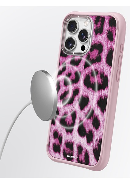 iPhone 16 Pro Uyumlu Kılıf M-Safe Şarj Özellikli Youngkit Leopard Serisi Kapak Pembe indirimleri