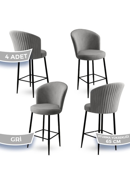 Concept Alte Serisi Mutfak Bar Sandalyesi Babyface Kumaş Siyah Metal Ayak 4 Adet Sandalye