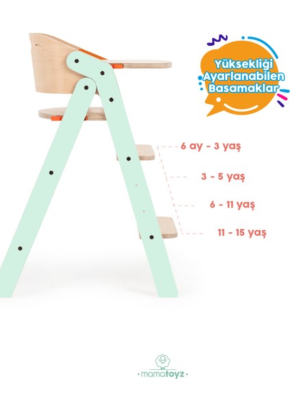 Ahşap Mama Sandalyesi Katalanabilir- All In One Mint Model - Ahşap Ön Tabla ve Silikon Mat - 5 Noktalı Emniyet Kemeri Aksesuarları Dahil - EN14988 Mama Sandalyesi Standardı Testine Sahip indirimleri
