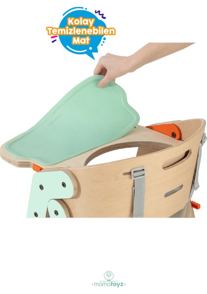Ahşap Mama Sandalyesi Katalanabilir- All In One Mint Model - Ahşap Ön Tabla ve Silikon Mat - 5 Noktalı Emniyet Kemeri Aksesuarları Dahil - EN14988 Mama Sandalyesi Standardı Testine Sahip