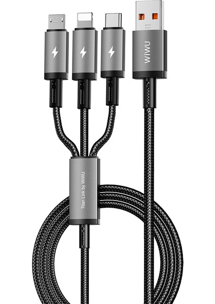 WI-C059 Titanlink Serisi 3in1 Usb-A To Lightning/type-C/micro Şarj ve Data Kablosu 66W 1.2m Gri