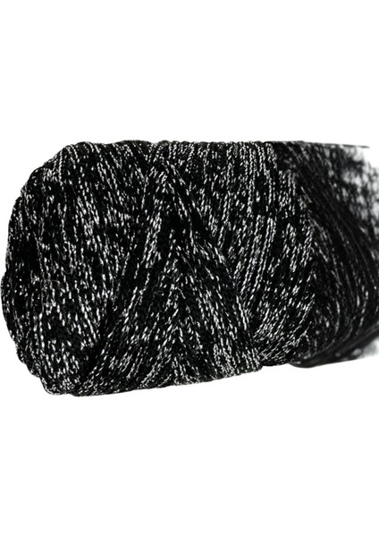 Makrome İpi 3mm Polyester Siyah Gümüş Simli
