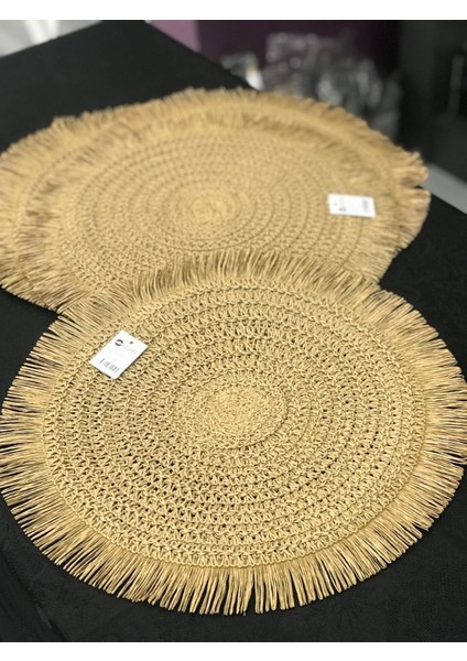 6 Adet Yuvarlak Hasır Örgülü Püsküllü Supla, 38 Cm, Kahverengi, Şık ve Dayanıklı Set modelleri
