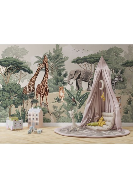 Renkli Orman Temalı Çocuk Odası Duvar Posteri, Hayvan Desenli, Duvar Dekoru