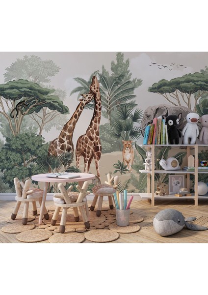 Renkli Orman Temalı Çocuk Odası Duvar Posteri, Hayvan Desenli, Duvar Dekoru indirimleri