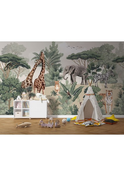 Renkli Orman Temalı Çocuk Odası Duvar Posteri, Hayvan Desenli, Duvar Dekoru