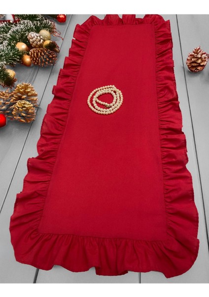 Kırmızı Fırfırlı Pamuk Polyester Runner 40X110 Cm, Şık ve Zarif Detaylarla.