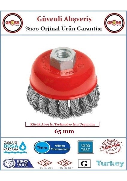 Siyah Burgulu Çanak Tel Fırça - Orjinal Ürün - 65MM