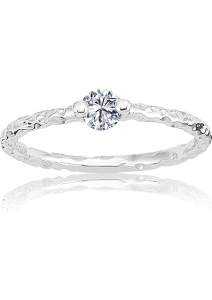 Gümüş Yüzük - Helen Otantik 0,25 CT Pırlanta (Signity Swarovski) Tektaş Yüzük-Eskitme 925 Ayar Hediye Gümüş Yüzük
