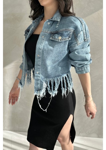 Püskül Detaylı Denim Crop Ceket fiyatları