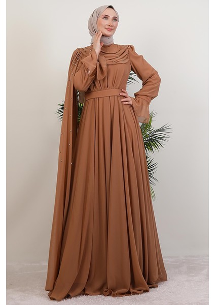 Karanfil Pelerinli Elbise Sütlükahve modelleri