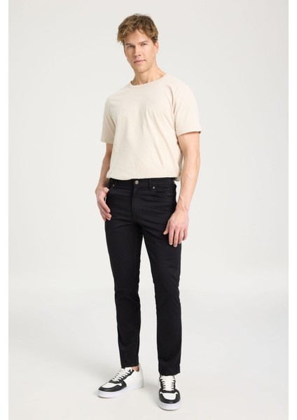 Erkek Normal Bel Slim Fit Siyah Chino Pantolon Texas Slim Pantolon- W12001
