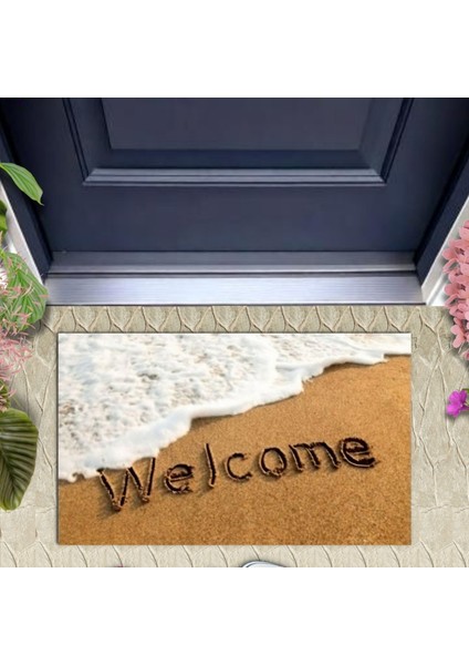 Dijital Baskı Dekoratif Welcome Beyaz Kapı Önü Paspası K-1253