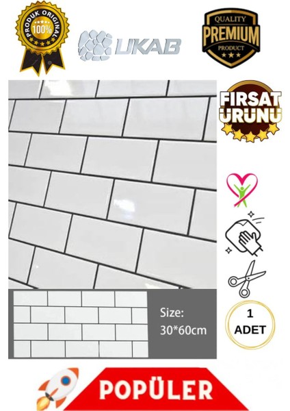 Esnek Köpük Panel 30X60 Cm, Seramik Tuğla Görünüm, Kendinden Yapışkanlı indirimleri