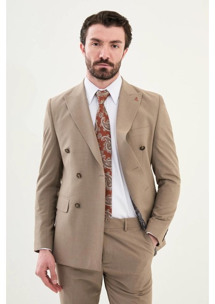 Düz Slim Fit Geniş Yaka Kruvaze Erkek Takım Elbise 45389 fiyatları