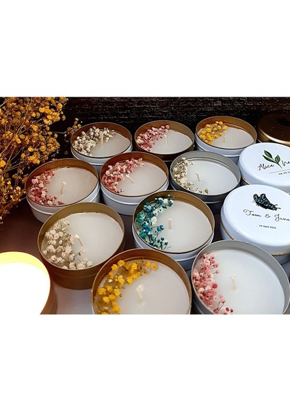 Kişiye Özel Çiçek Soya Mum Seti, Düğün, Nikah, Doğum Günü, Bebek Hediye (10 Adet)