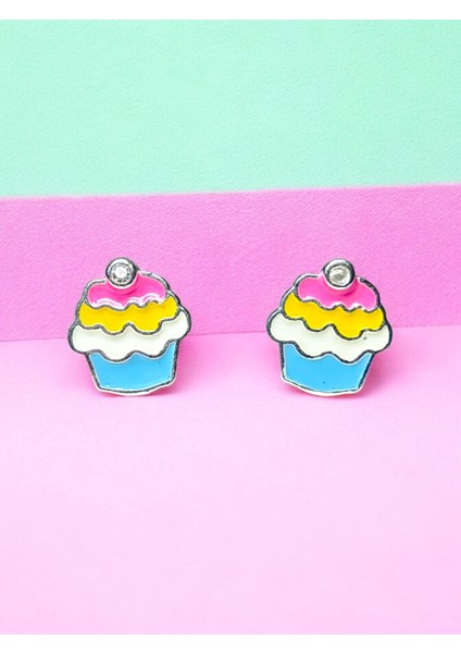 Cupcake Gümüş Çocuk Küpe, 925 Ayar Gümüş Kız Çocuk Küpe, Çocuk Gümüş Küpe
