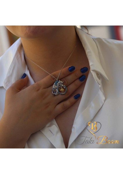 Şirin Kedi Kolye, Sevgiliye Hediye, Renkli Taşlı Akvaryumda Balık Yakalayan Kedi Gümüş Kolye