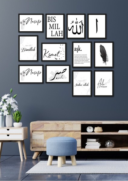 12LI Renkli Çerçeveli Nasip Kısmet Duvar Dekoru Seti, Salon ve Yatak Odası Için fiyatları