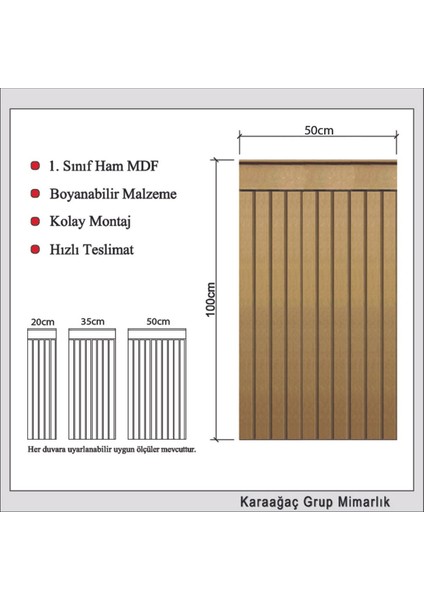 Bej Renkli Dekoratif Duvar Paneli, 4mm Mdf, Boyanabilir, 50X100CM