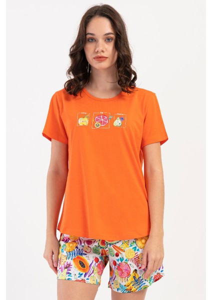 Pamuklu Kadın Kısa Kol Şortlu Pijama Takım , 408195