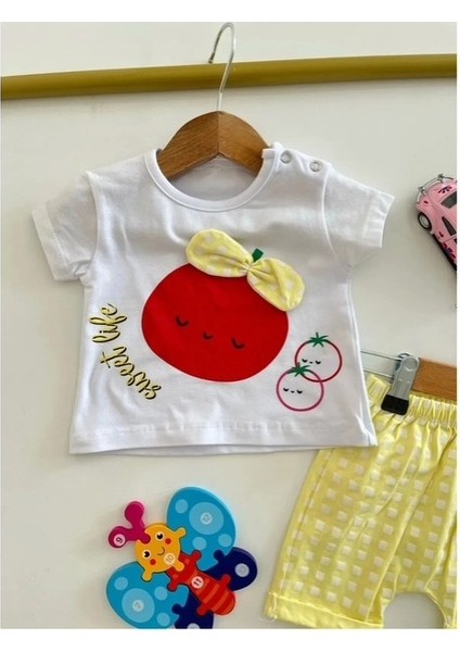 Domates Desenli Sarı Kız Çocuk Alt-Üst Takım %100 Pamuk fiyatları
