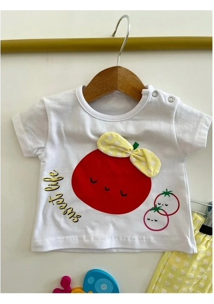 Domates Desenli Sarı Kız Çocuk Alt-Üst Takım %100 Pamuk modelleri