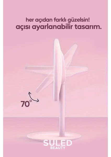 3 Modlu LED Işıklı Taşınabilir Ayna, USB Şarjlı, Açı Ayarlı, Yuvarlak, Güzellik indirimleri