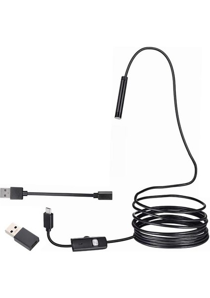 3in1 Micro Usb+Type C+Pc 8 mm Işıklı 5 Metre Endeskop Yılan Kamera