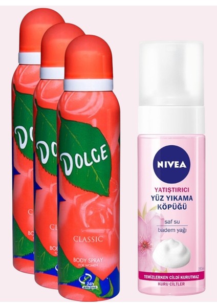 Kadın Deodorant 150 ml 3 Adet + Nıvea Yüz Yıkama Köpüğü Yatıştırıcı 150ML Kuru Ciltler