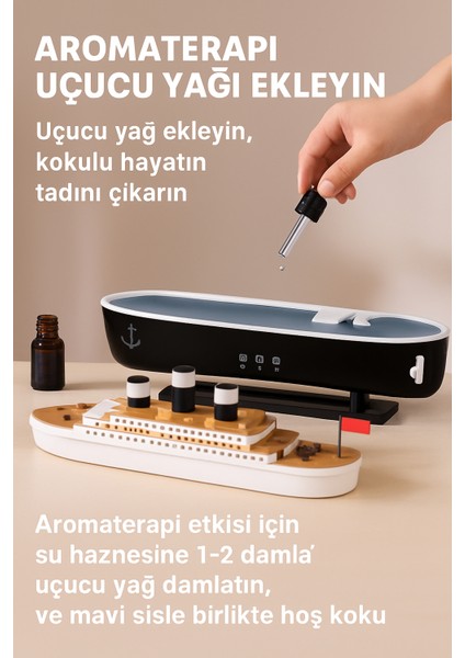 Gemi Tasarımlı Işıklı Aroma Terapi & Hava Nemlendirici Buhar Etkisiyle Ferahlık ve Şıklık Bir Arada