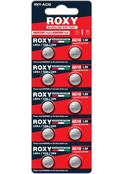 RXY-AG10 1.5 Volt LR54/1130/189/389 Alkalin Düğme Pil (10'lu Paket)