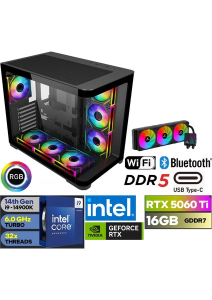 16 GB RTX 5060 TI i9-14900K 32GB RAM 1TB SSD DDR5 RGB ULTRA GAMİNG DESKTOP PC