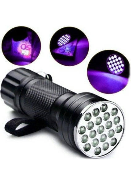 Uv Işınlı 21 LED Hayvan Dışkı Para Kontrol Ultraviyole Mor Işıklı Metal El Feneri