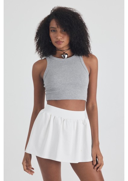 Kadın Pamuklu Crop Top Atlet Esnek Kaşkorse Ribanalı Bluz