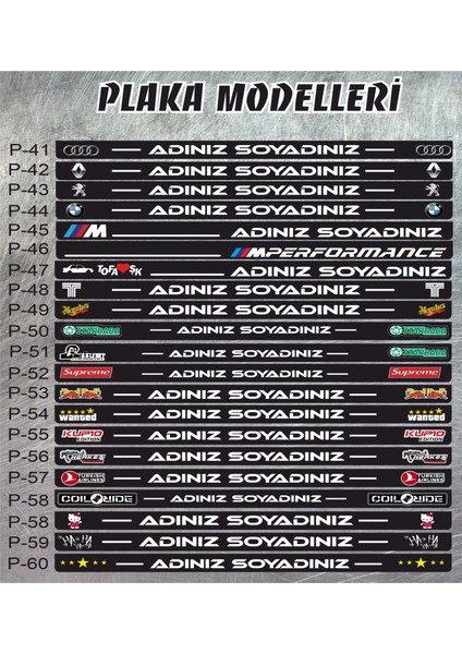 Kişiye Özel Isimli Plakalık (2 Adet ) Siyah Oto Plakalık