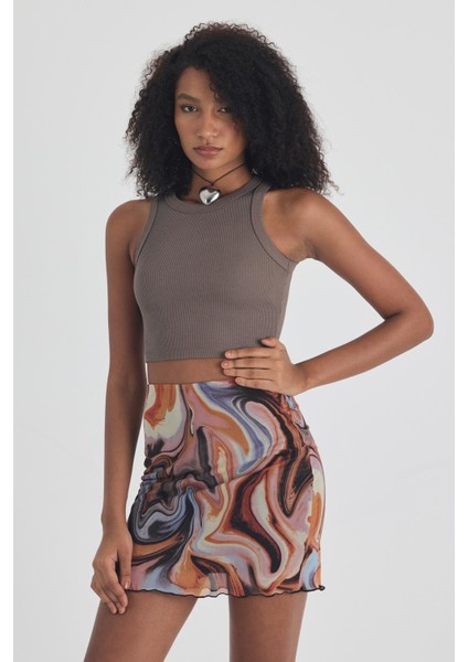 Kadın Pamuklu Crop Top Atlet Esnek Kaşkorse Ribanalı Bluz