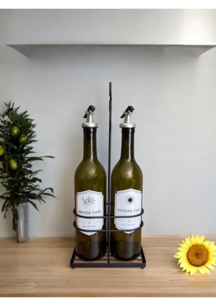 Metal Standlı Ikili Cam Yağdanlık | 2'li Etiketli Cam Yağlık Paslanmaz Standı ve Altlığı Sirkelik